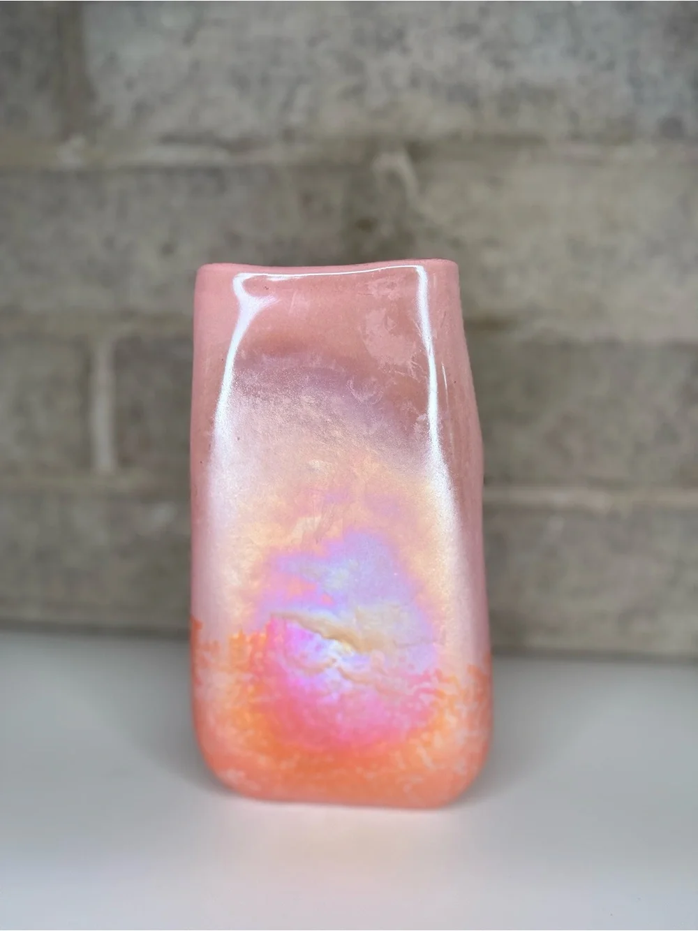 Vintage Pink Iridescent Art Glass Vase Pearl Luster Modern Home Decor Bud Vase